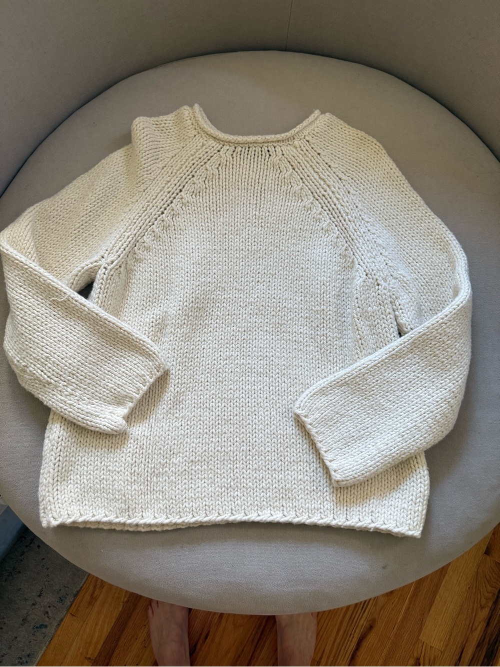 Zara Cream Cotton Crewneck Raglan Knit Sweater